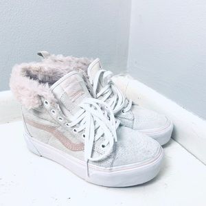 Vans Hi tops furry gray pink size 5.5